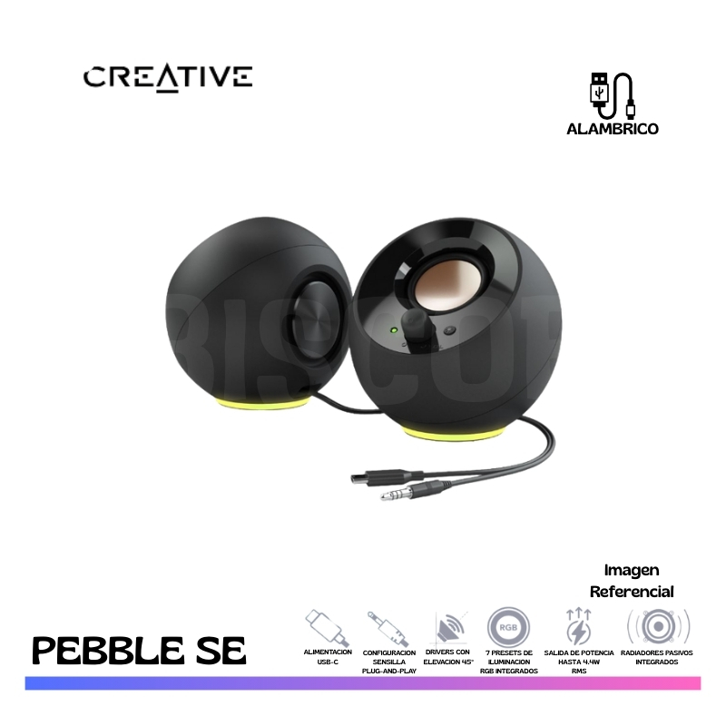 PARLANTE CREATIVE PEBBLE SE RGB, 2.0, USB-C, BLACK - Imagen 3
