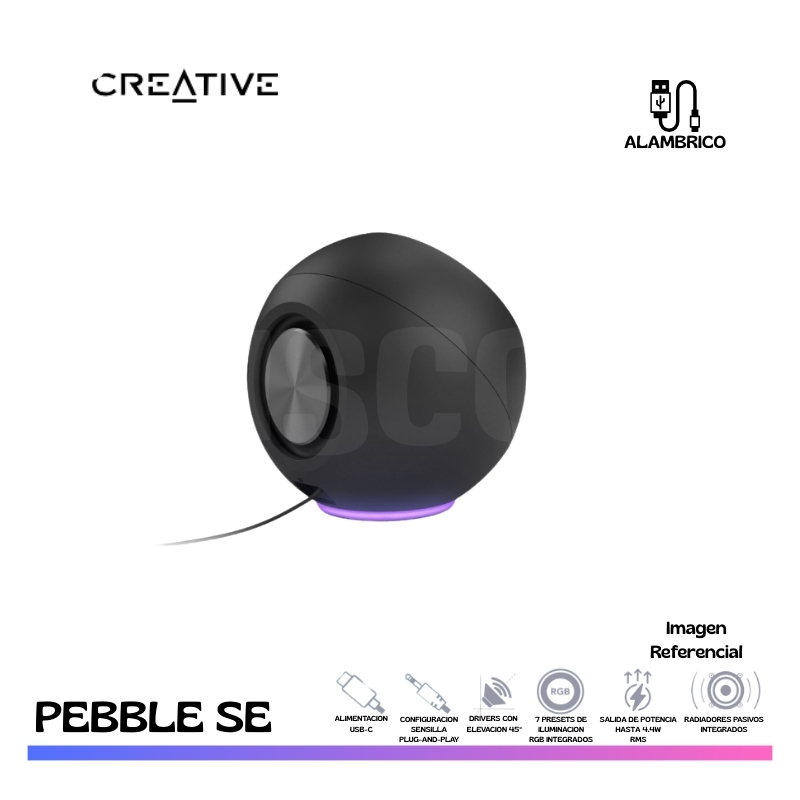 PARLANTE CREATIVE PEBBLE SE RGB, 2.0, USB-C, BLACK - Imagen 5