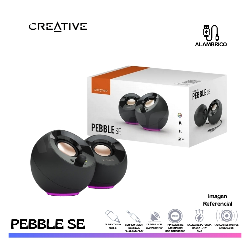 PARLANTE CREATIVE PEBBLE SE RGB, 2.0, USB-C, BLACK