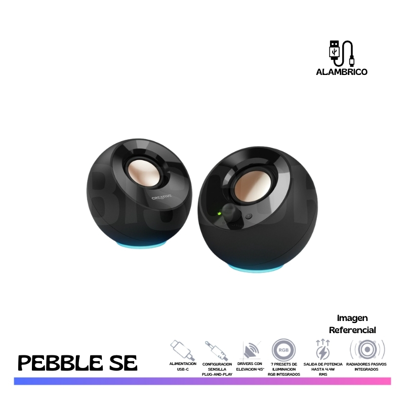 PARLANTE CREATIVE PEBBLE SE RGB, 2.0, USB-C, BLACK - Imagen 2